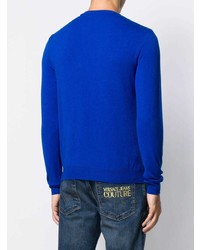 blauer bedruckter Pullover mit einem Rundhalsausschnitt von VERSACE JEANS COUTURE