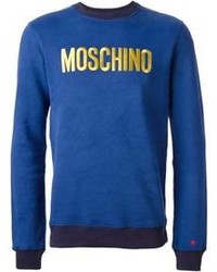 blauer bedruckter Pullover mit einem Rundhalsausschnitt von Moschino