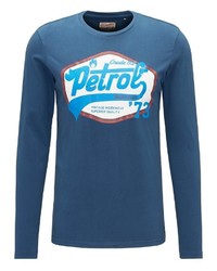 blauer bedruckter Pullover mit einem Rundhalsausschnitt von Petrol Industries