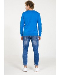 blauer bedruckter Pullover mit einem Rundhalsausschnitt von PLUS EIGHTEEN