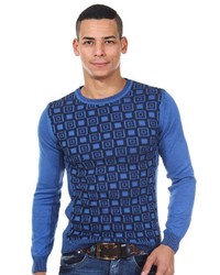 blauer bedruckter Pullover mit einem Rundhalsausschnitt von R-NEAL