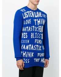 blauer bedruckter Pullover mit einem Rundhalsausschnitt von Fendi