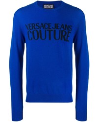 blauer bedruckter Pullover mit einem Rundhalsausschnitt von VERSACE JEANS COUTURE