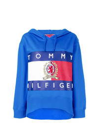 blauer bedruckter Pullover mit einer Kapuze von Hilfiger Collection