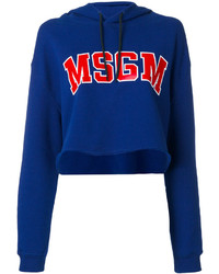 blauer bedruckter Pullover mit einer Kapuze von MSGM