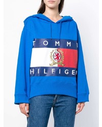 blauer bedruckter Pullover mit einer Kapuze von Hilfiger Collection