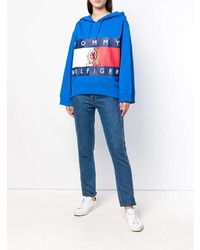 blauer bedruckter Pullover mit einer Kapuze von Hilfiger Collection