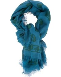 blauer bedruckter Schal von Alexander McQueen