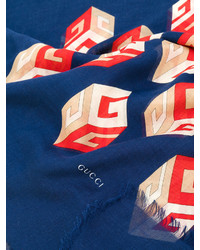 blauer bedruckter Seideschal von Gucci