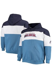 blauer bestickter Fleece-Pullover mit einem Kapuze