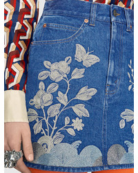 blauer bestickter Jeans Minirock von Gucci