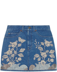 blauer bestickter Jeans Minirock von Gucci
