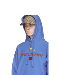 blauer bestickter Pullover mit einem Kapuze von Gucci