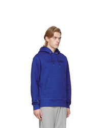 blauer bestickter Pullover mit einem Kapuze von Helmut Lang