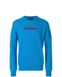 blauer bestickter Pullover mit einem Rundhalsausschnitt von Calvin Klein 205W39nyc