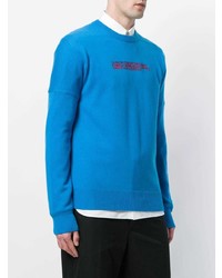 blauer bestickter Pullover mit einem Rundhalsausschnitt von Calvin Klein 205W39nyc