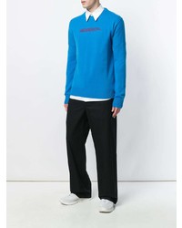 blauer bestickter Pullover mit einem Rundhalsausschnitt von Calvin Klein 205W39nyc