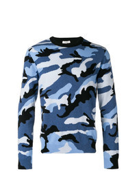 blauer Camouflage Pullover mit einem Rundhalsausschnitt