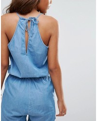 blauer Chambray kurzer Jumpsuit