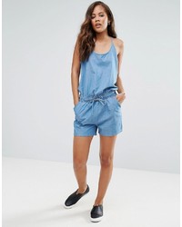 blauer Chambray kurzer Jumpsuit