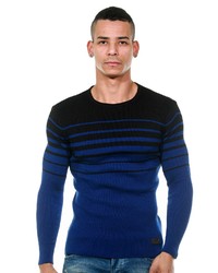 blauer horizontal gestreifter Pullover mit einem Rundhalsausschnitt von CE&CE
