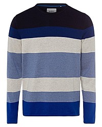 blauer horizontal gestreifter Pullover mit einem Rundhalsausschnitt von edc by Esprit