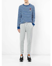 blauer horizontal gestreifter Pullover mit einem Rundhalsausschnitt von The Upside