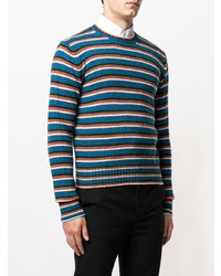 blauer horizontal gestreifter Pullover mit einem Rundhalsausschnitt von Prada