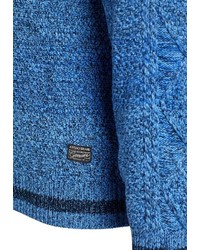 blauer horizontal gestreifter Pullover mit einem Rundhalsausschnitt von khujo