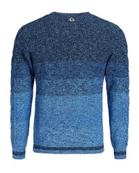 blauer horizontal gestreifter Pullover mit einem Rundhalsausschnitt von khujo