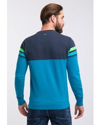 blauer horizontal gestreifter Pullover mit einem Rundhalsausschnitt von Petrol Industries