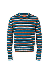 blauer horizontal gestreifter Pullover mit einem Rundhalsausschnitt von Prada