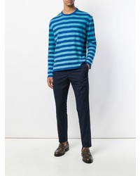 blauer horizontal gestreifter Pullover mit einem Rundhalsausschnitt von Ermanno Scervino