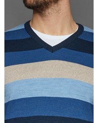 blauer horizontal gestreifter Pullover mit einem V-Ausschnitt von MAERZ Muenchen