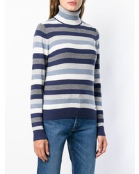 blauer horizontal gestreifter Rollkragenpullover von Emporio Armani