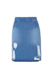 blauer Jeans Bleistiftrock mit Destroyed-Effekten