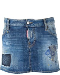 blauer Jeans Minirock mit Destroyed-Effekten von Dsquared2