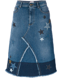 blauer Jeansrock mit Sternenmuster von RED Valentino