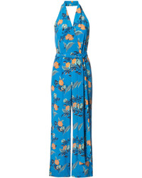 blauer Jumpsuit aus Seide mit Blumenmuster von Diane von Furstenberg