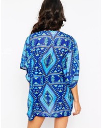 blauer Kimono mit geometrischem Muster von Lipsy