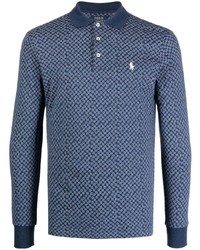 blauer Polo Pullover mit geometrischem Muster