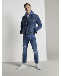 blauer Mit Batikmuster Pullover mit einem Kapuze von Tom Tailor Denim