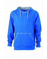 blauer Pullover mit einem Kapuze von James & Nicholson