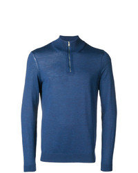 blauer Pullover mit einem Reißverschluss am Kragen von BOSS HUGO BOSS