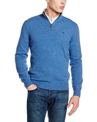 blauer Pullover mit einem Reißverschluss am Kragen von Hackett London
