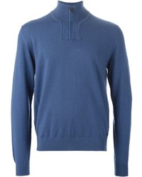 blauer Pullover mit einem Reißverschluss am Kragen von Z Zegna