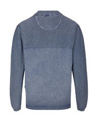 blauer Pullover mit einem Reißverschluß von Hajo