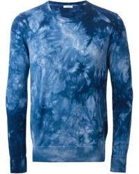 blauer Pullover mit einem Rundhalsausschnitt mit Acid-Waschung von Paolo Pecora