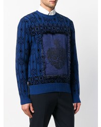 blauer Pullover mit einem Rundhalsausschnitt mit Norwegermuster von Etro