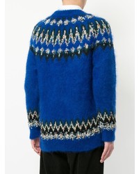 blauer Pullover mit einem Rundhalsausschnitt mit Norwegermuster von Coohem